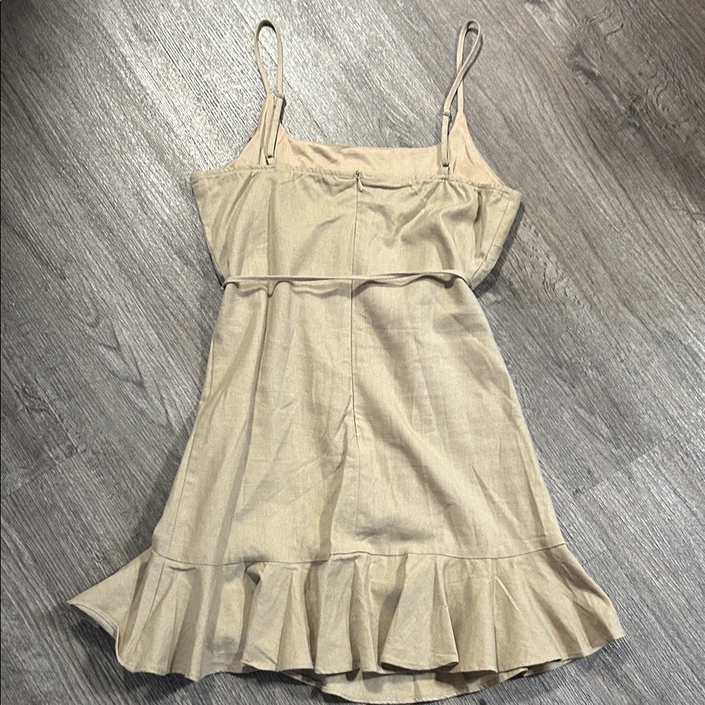 Linen Blend Boho Ruffle Mini Dress Tie Waist Summer Vacation L - Picture 4 of 9